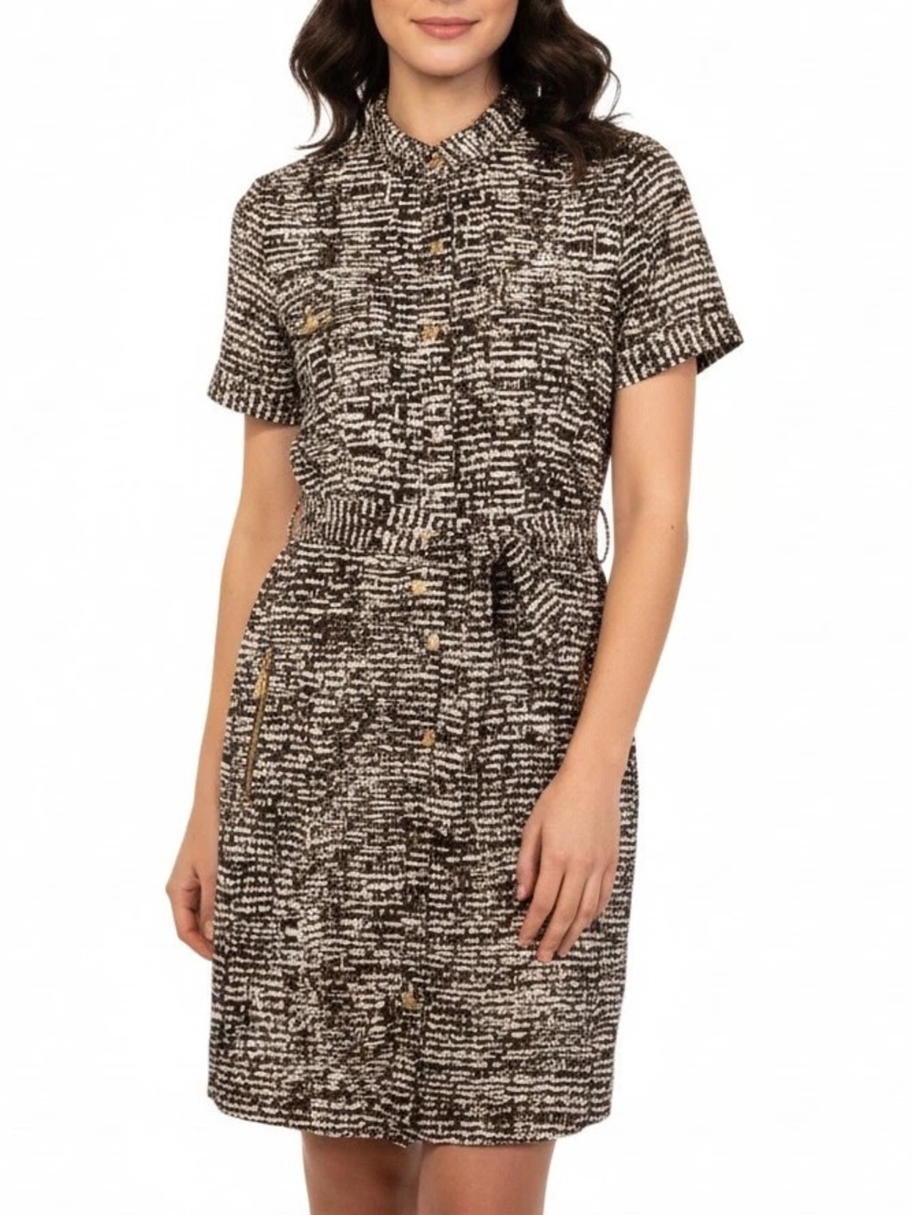 Calvin Klein Belted Textured Print Shirt Dress. Business Casual Rockstar Chic